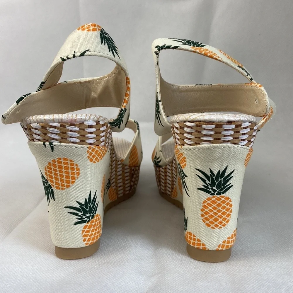 NEW| Women’s Pineapple Printed Summer Bow Knot Wedge Sandals - Picture 10 of 12